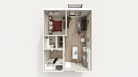Floor plan for 1 bed, 1 bath, 721 sqft